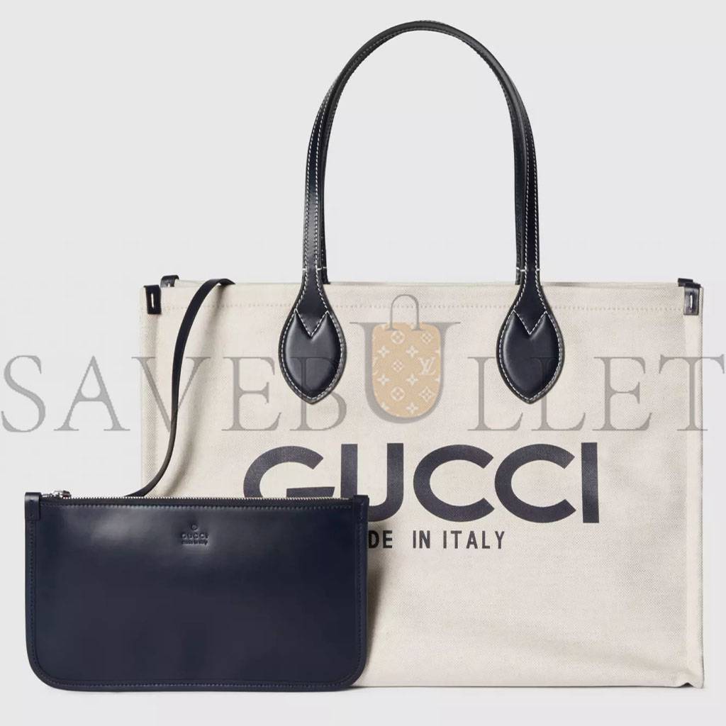 GUCCI PRINT TOTE BAG NEW BEIGE CANVAS BLACK 772176 (41*29*18cm)